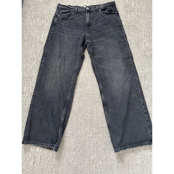 Jilzarah Denim - ZARA Black Washed Wide Leg Straight Jeans Women's Size 14